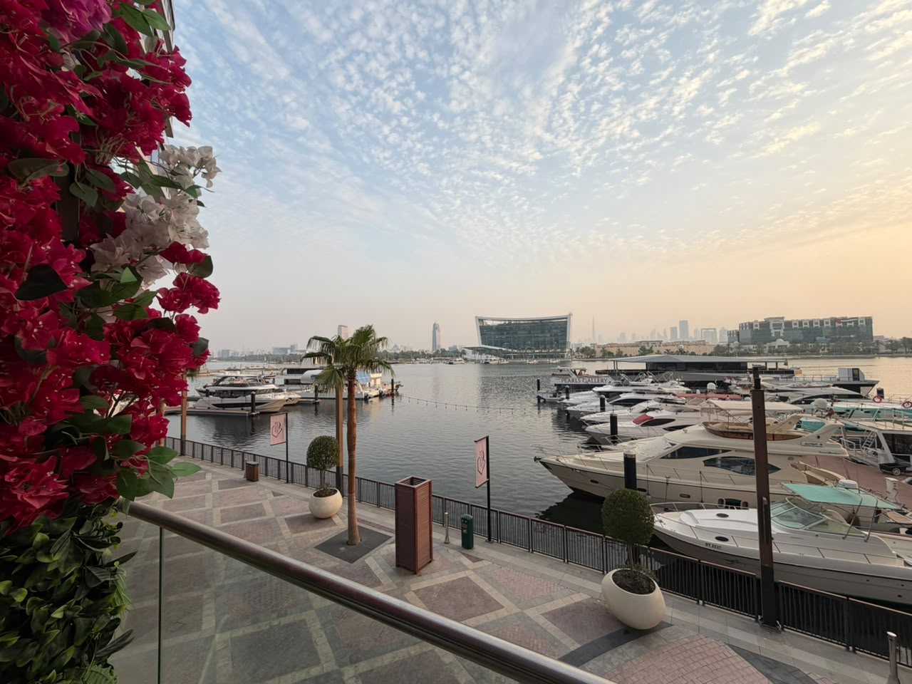 Cedar Sur Mer terrace overlooking Dubai Creek at sunset